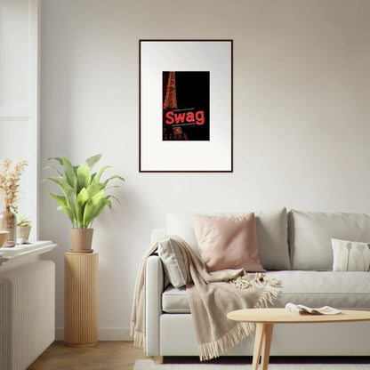 Framed canvas print of Swag in bold red, perfect for dreams unleashed room decoration