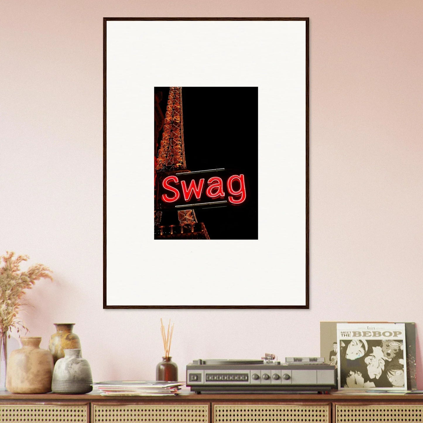 Framed canvas print of Swag in red neon for cool room decoration and dreams unleashed