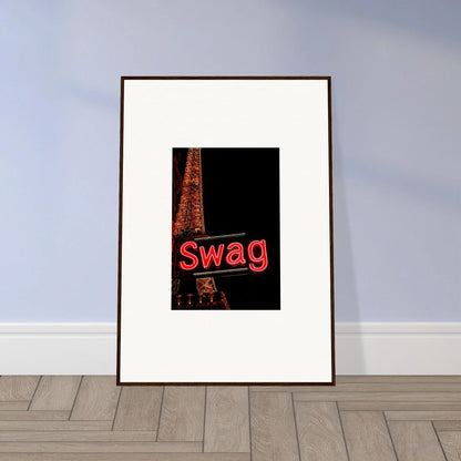 Framed Urban Dreams Unleashed canvas print featuring swag in red on dark background