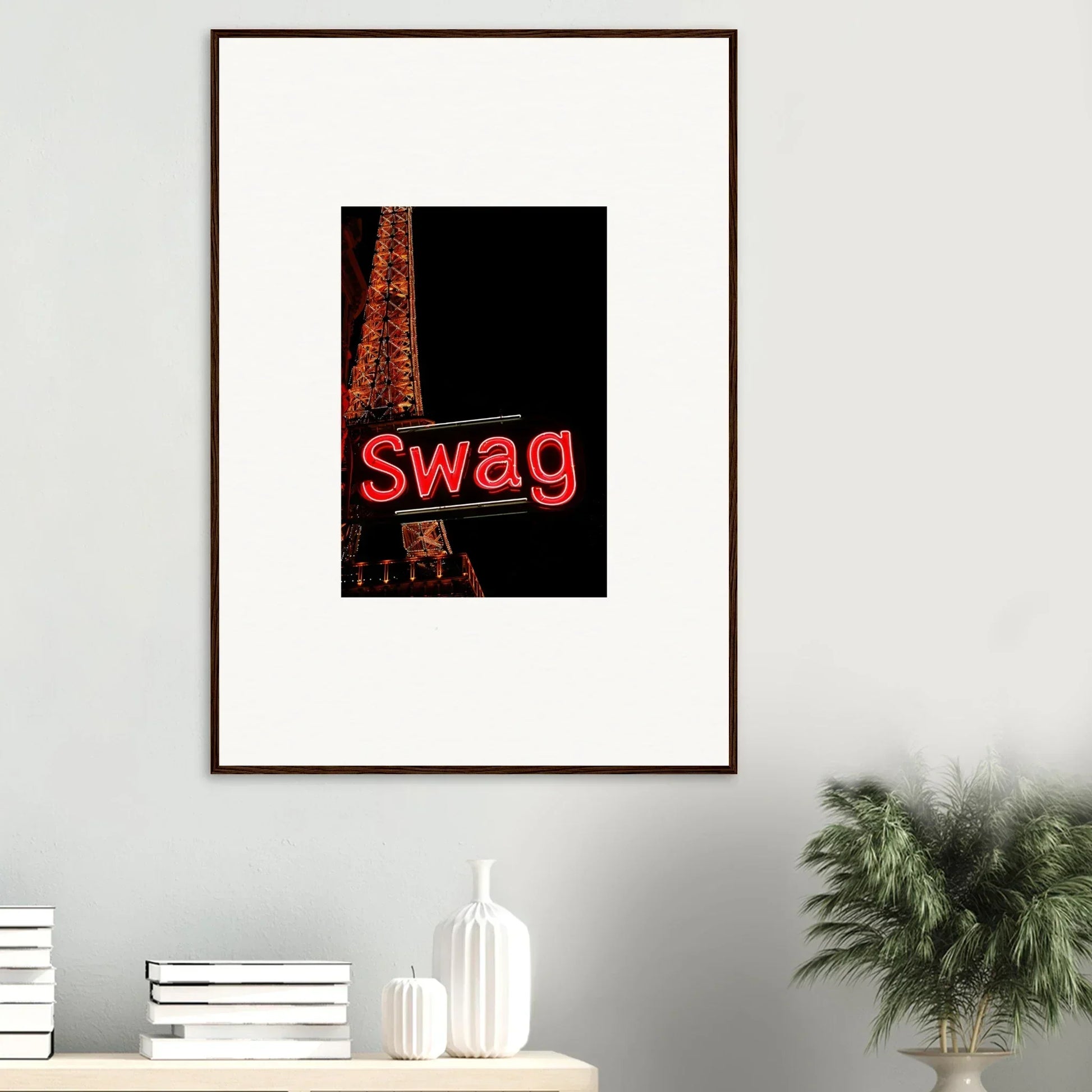 Framed canvas print with Swag in red, perfect for dreams unleashed room decoration