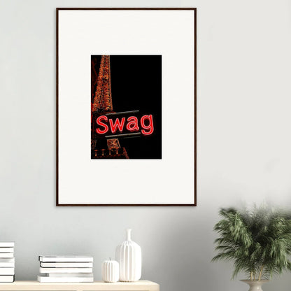 Framed canvas print with Swag in red, perfect for dreams unleashed room decoration