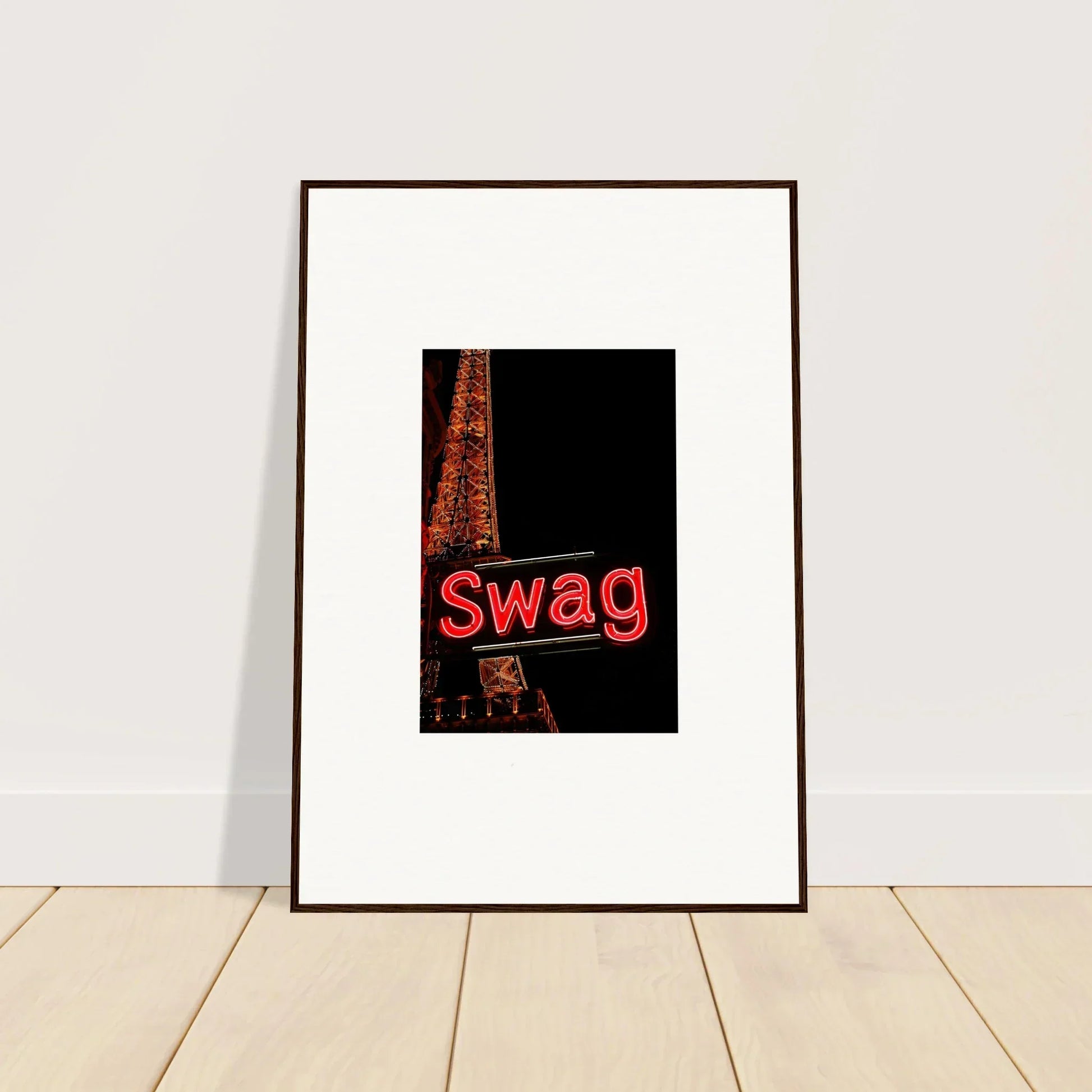 Framed canvas print of swag text with Eiffel Tower, perfect for room decoration dreams unleashed