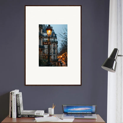 Framed wall art of Paris street scene at dusk, perfect for urban twilight serenade room decor