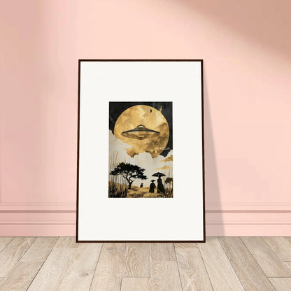 Framed wall art of a UFO over a landscape, perfect for Golden Serenade room decor