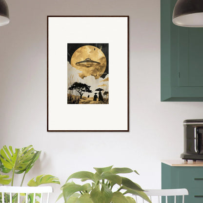 Framed wall art of a surreal landscape with UFO, perfect for Golden Serenade room decor