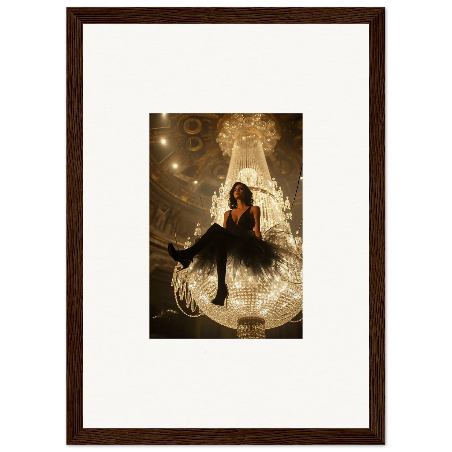 Framed Velvet Charset Angel canvas print of a woman with a grand chandelier for room decoration