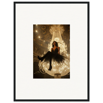 Woman in a black dress on a disco ball, perfect for Velvet Charset Angel canvas print