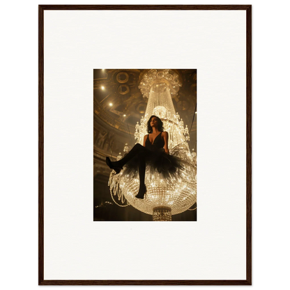 Woman in a black dress on a giant disco ball, perfect for Velvet Charset Angel decor