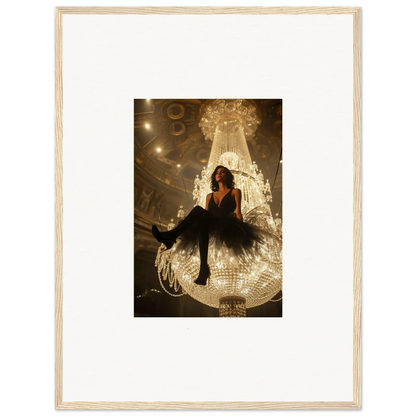 Woman in a black dress on a disco ball, perfect for your Charset Angel canvas print