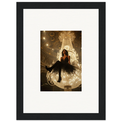 Framed Velvet Charset Angel canvas print of a person on a chandelier for stylish room decoration