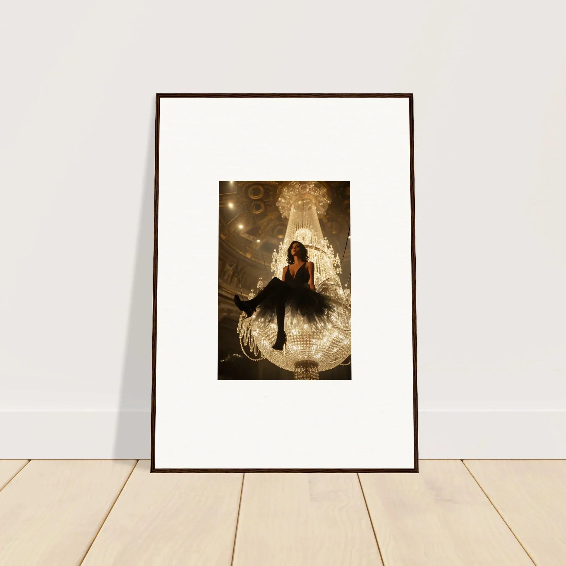 Framed canvas print of a silhouetted figure on a crescent moon for unique room decoration