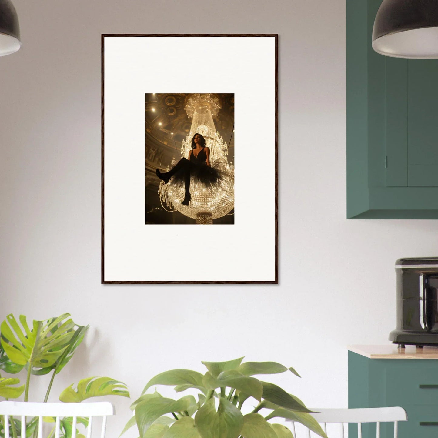 Framed canvas print of a silhouetted figure on a glowing dandelion seed head for room decoration