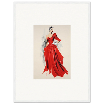 Fashion illustration of Velvet Mirage red gown with dramatic sleeves in special edition art