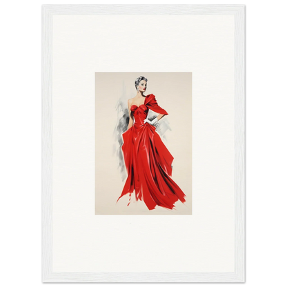 Fashion illustration of a flowing red evening gown in Velvet Mirage special edition art™