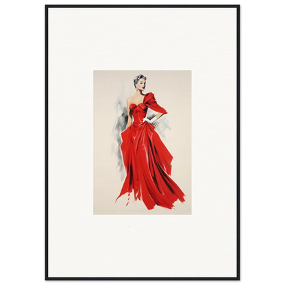 Elegant fashion illustration of a red evening gown from Velvet Mirage special edition art