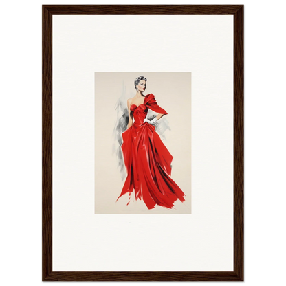 Fashion illustration of a flowing red gown with sleeves from Velvet Mirage special edition art™