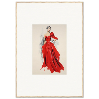 Fashion illustration of a flowing red evening gown in Velvet Mirage special edition art™