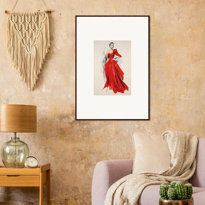 Framed fashion illustration of a red evening gown from Velvet Mirage Special Edition Art