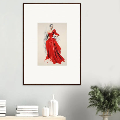 Framed fashion illustration of a flowing red gown from Velvet Mirage Special Edition Art