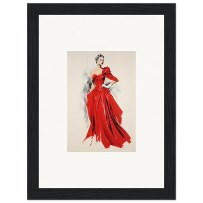 Fashion illustration of a flowing red evening gown with sleeves, Velvet Mirage special edition art™