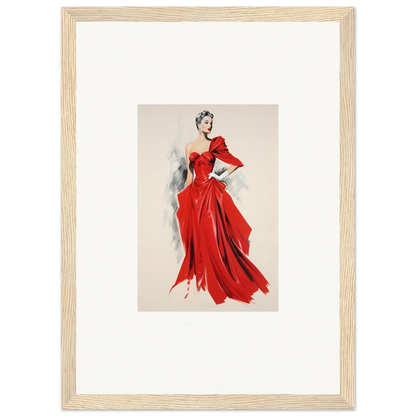 Fashion illustration of a flowing red evening gown from Velvet Mirage special edition art™