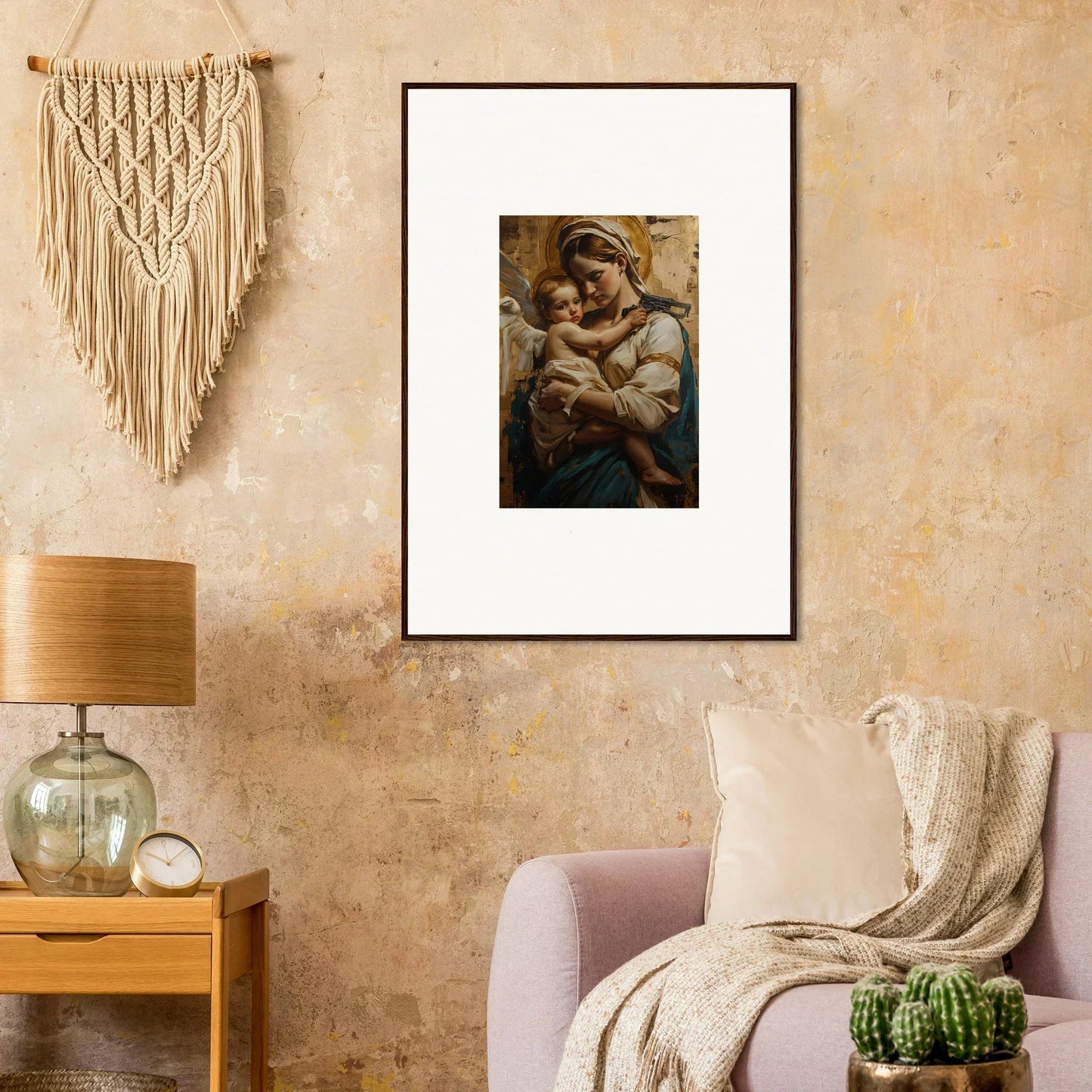 Framed wall art of a woman with a baby great for cozy room decoration