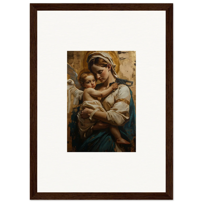 Framed canvas print of a woman holding a baby, perfect wall art for room decoration