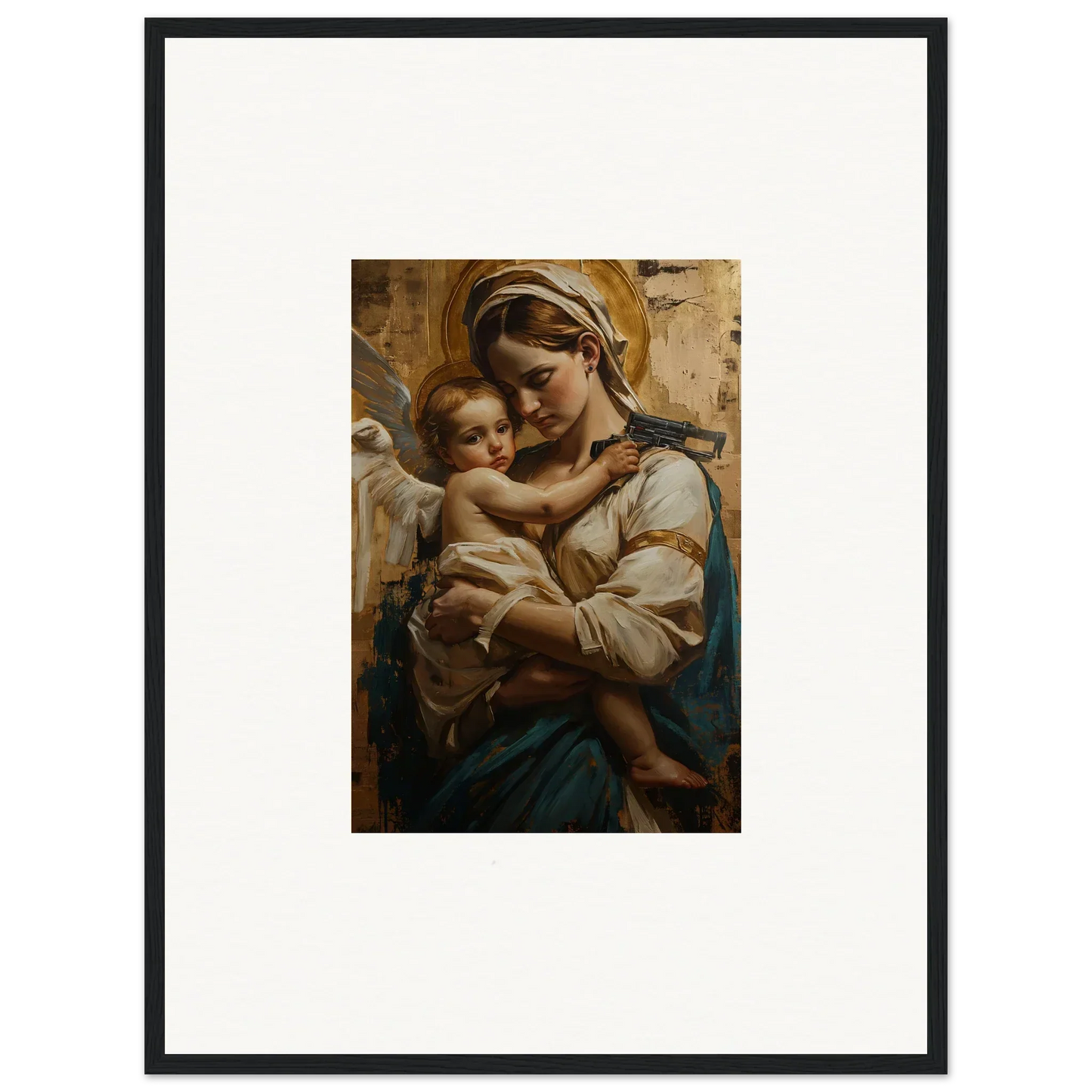 Framed wall art of a woman with a baby, perfect for room decoration lovers