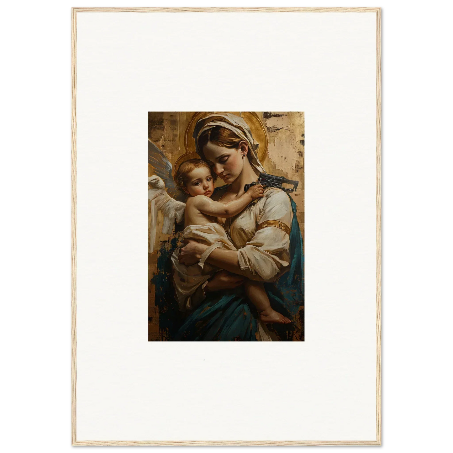 Tender woman holding baby in a beautiful canvas print for room decoration