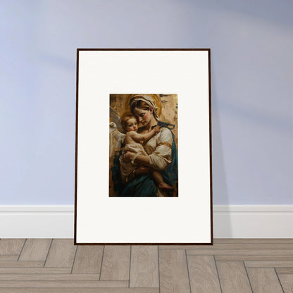 Framed canvas print of a woman holding a baby for cozy room decoration wall art