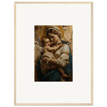 Framed wall art of a woman with a baby, perfect for room decoration and canvas print lovers