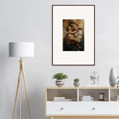 Framed wall art of a woman holding a baby, perfect for cozy room decoration