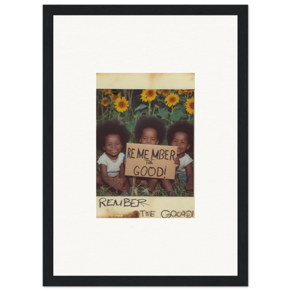 Framed vintage photo of kids with Remember the Good sign, perfect for a sun serenade room decoration