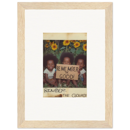 Framed photo of kids with a sign for room decoration, perfect for your Sun Serenade vibe