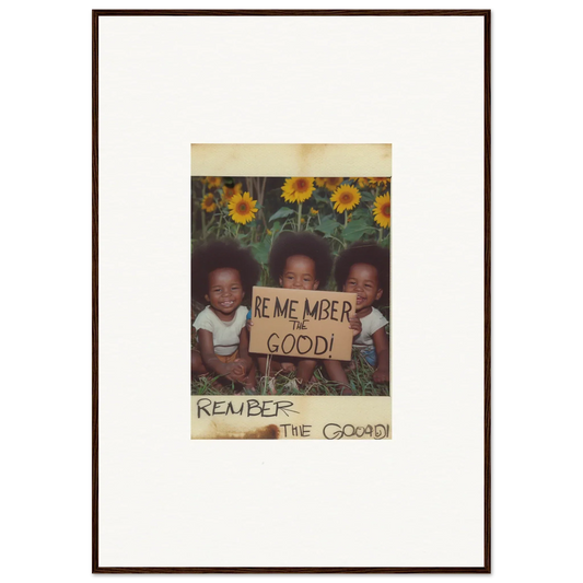 Framed photo of kids with Remember the Good sign, perfect for Sun Serenade room decoration