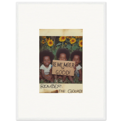 Framed vintage photo of kids with Remember the Good sign, perfect for room decoration in Sun Serenade style