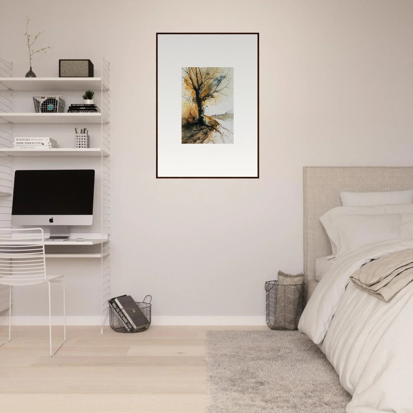 Framed watercolor wall art of an autumn tree perfect for room decoration