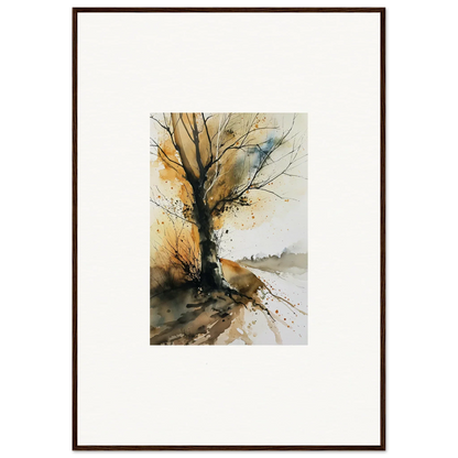 Watercolor canvas print of a bare tree with autumn foliage, perfect wall art for room decoration