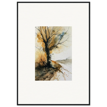 Watercolor wall art of a bare tree with autumn colors, perfect for any room decoration