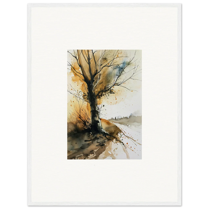 Watercolor painting of a bare tree in autumn colors for stunning wall art