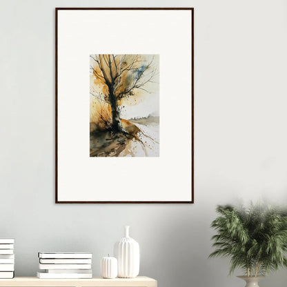 Framed watercolor painting of a bare tree for stylish room decoration or wall art