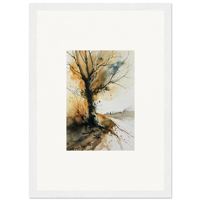 Watercolor painting of a bare tree in autumn colors for stunning wall art décor