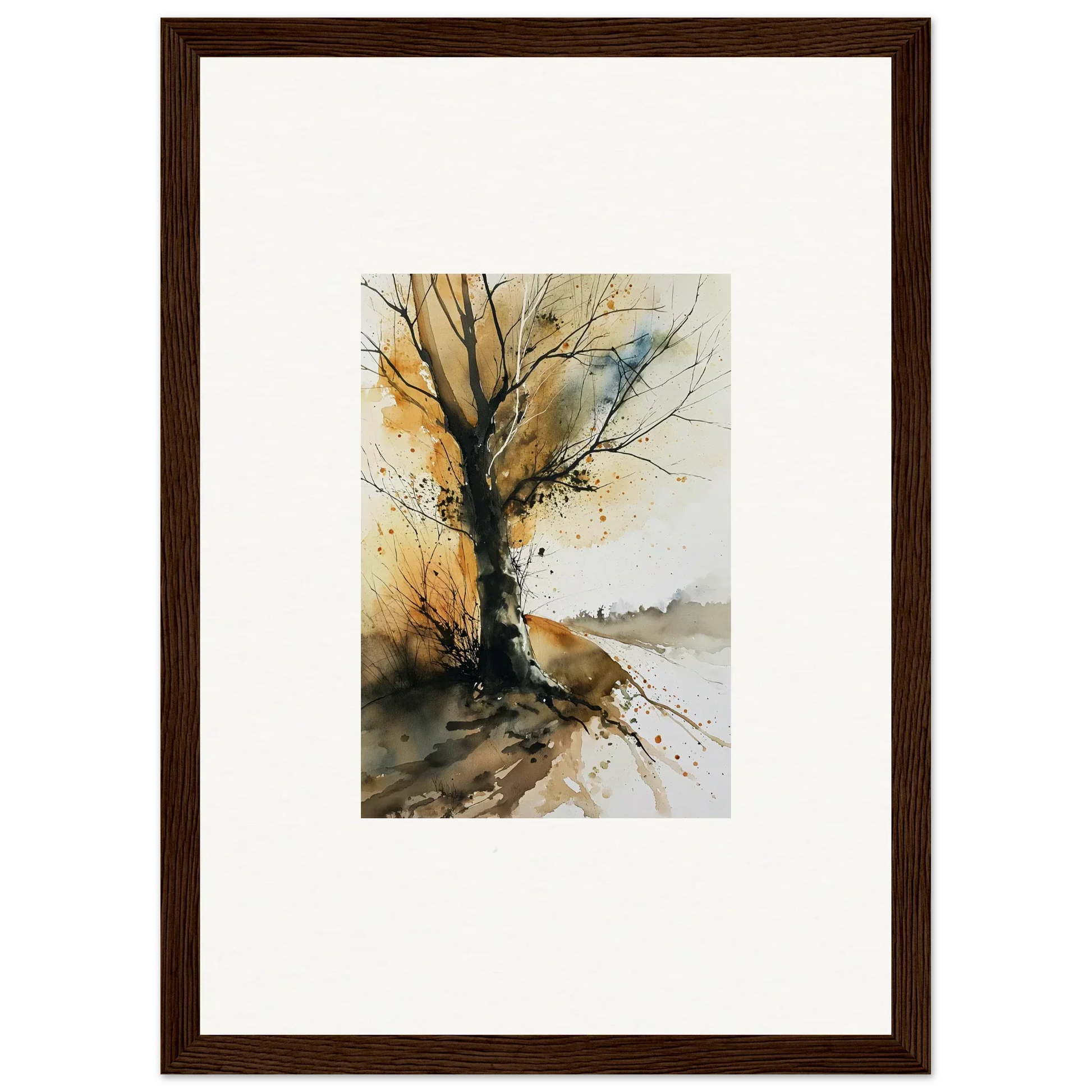 Watercolor painting of a bare autumn tree for stunning wall art and room decoration