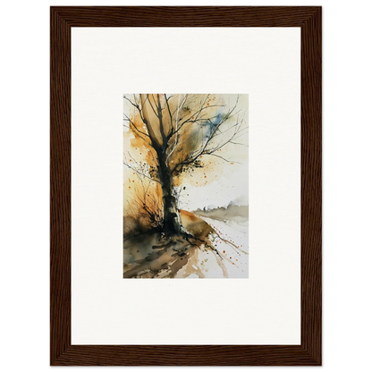 Watercolor painting of a bare tree with autumn colors, perfect wall art for room decoration