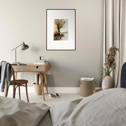 Framed watercolor painting of a bare tree, perfect for room decoration or wall art