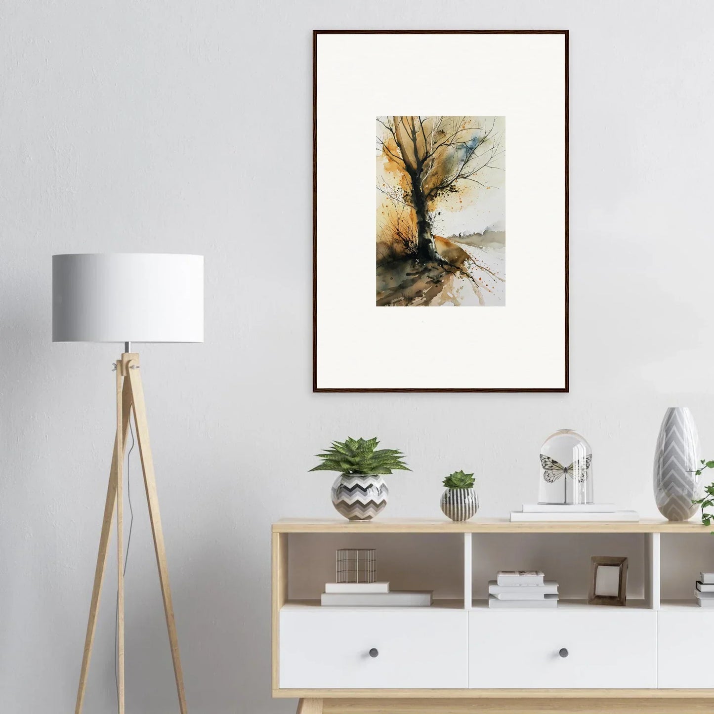 Framed watercolor tree wall art, perfect for unique room decoration or canvas print