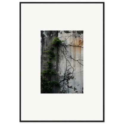 Framed canvas print of a weathered concrete wall with vines, perfect for Urban Tango room decoration