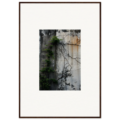 Framed photograph of a weathered wall with vines for urban tango room decoration