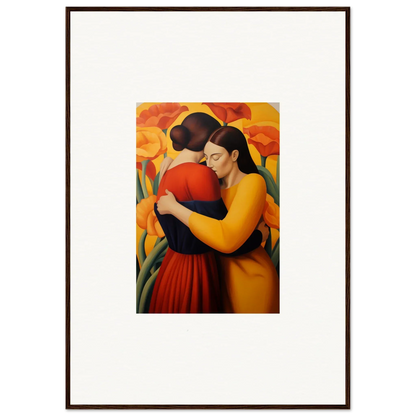 Colorful canvas print of embracing figures for vibrant floral fondness room decoration