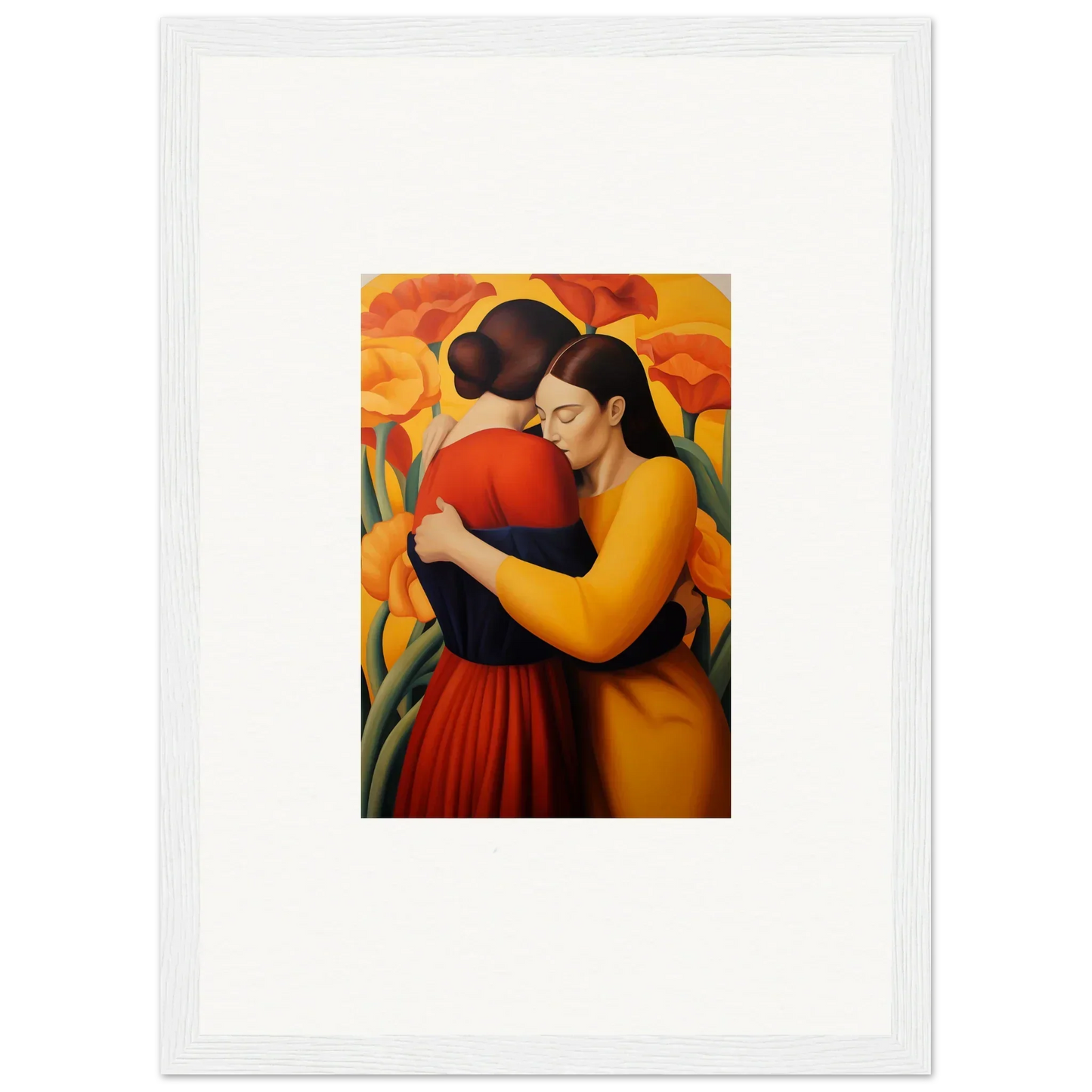 Colorful canvas print of two figures in vibrant clothing, perfect for floral fondness room decoration